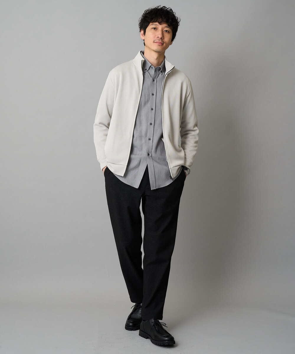 KHCLA14059 a.v.v MEN(アー・ヴェ・ヴェ) 【イージーケア/毛玉になりにくい】アゼダブルフェイススタンドカラーカーディガン【ストレッチ/洗濯機で洗える】 ブラック