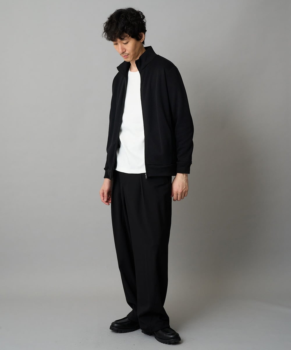 KHCLA14059 a.v.v MEN(アー・ヴェ・ヴェ) 【イージーケア/毛玉になりにくい】アゼダブルフェイススタンドカラーカーディガン【ストレッチ/洗濯機で洗える】 ブラック