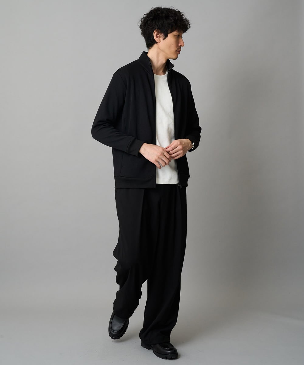 KHCLA14059 a.v.v MEN(アー・ヴェ・ヴェ) 【イージーケア/毛玉になりにくい】アゼダブルフェイススタンドカラーカーディガン【ストレッチ/洗濯機で洗える】 ブラック