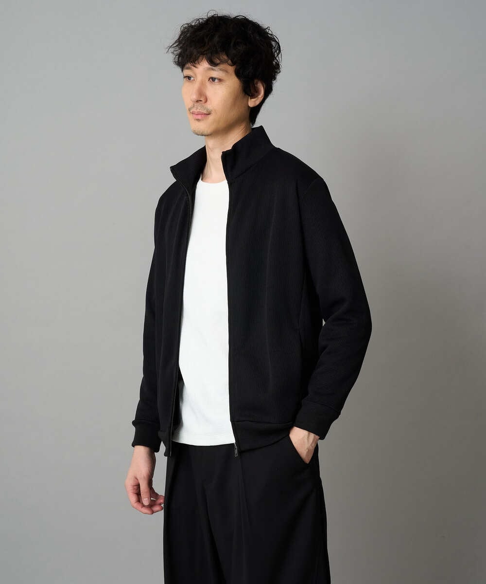 KHCLA14059 a.v.v MEN(アー・ヴェ・ヴェ) 【イージーケア/毛玉になりにくい】アゼダブルフェイススタンドカラーカーディガン【ストレッチ/洗濯機で洗える】 ブラック