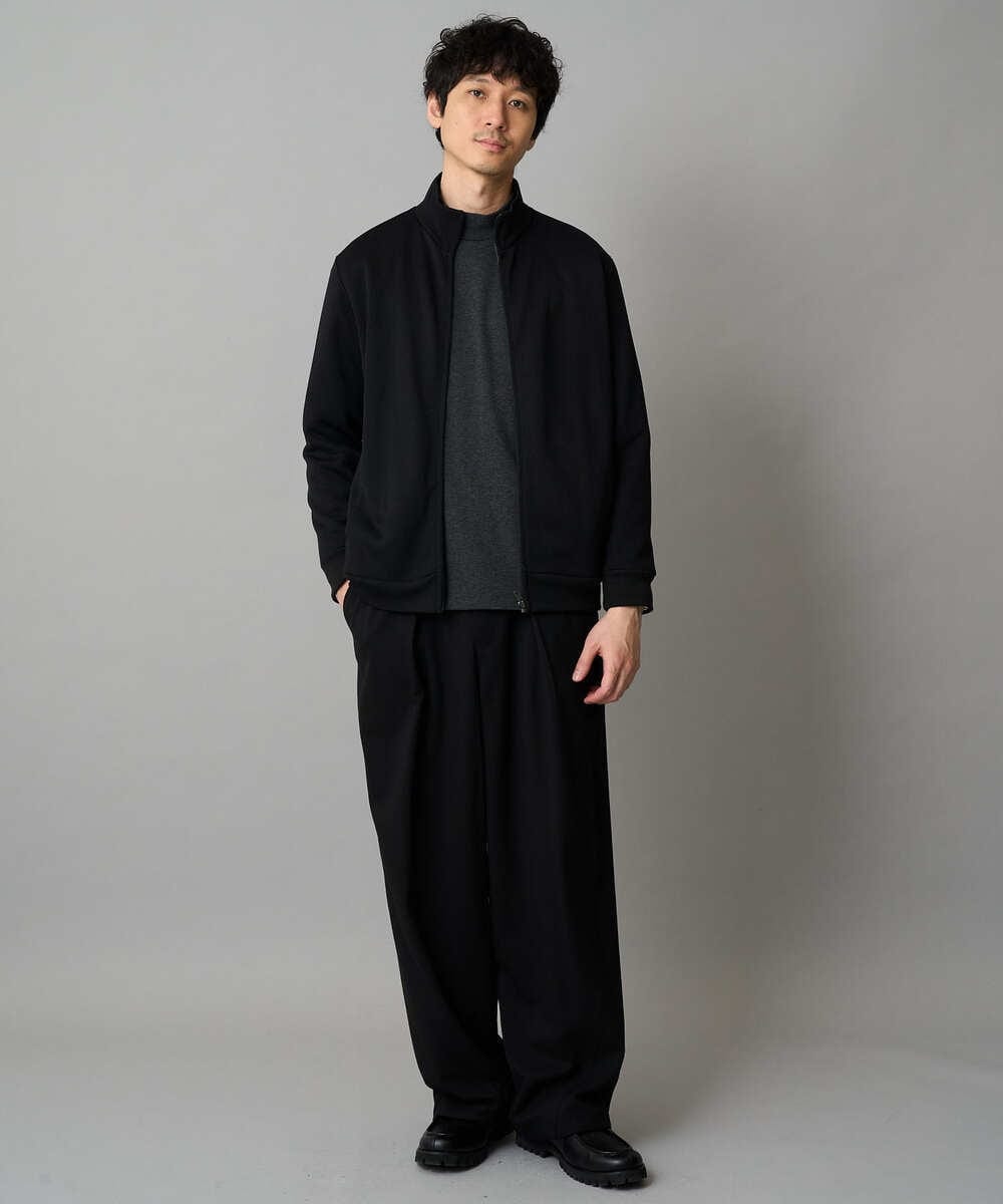 KHCLA14059 a.v.v MEN(アー・ヴェ・ヴェ) 【イージーケア/毛玉になりにくい】アゼダブルフェイススタンドカラーカーディガン【ストレッチ/洗濯機で洗える】 ブラック