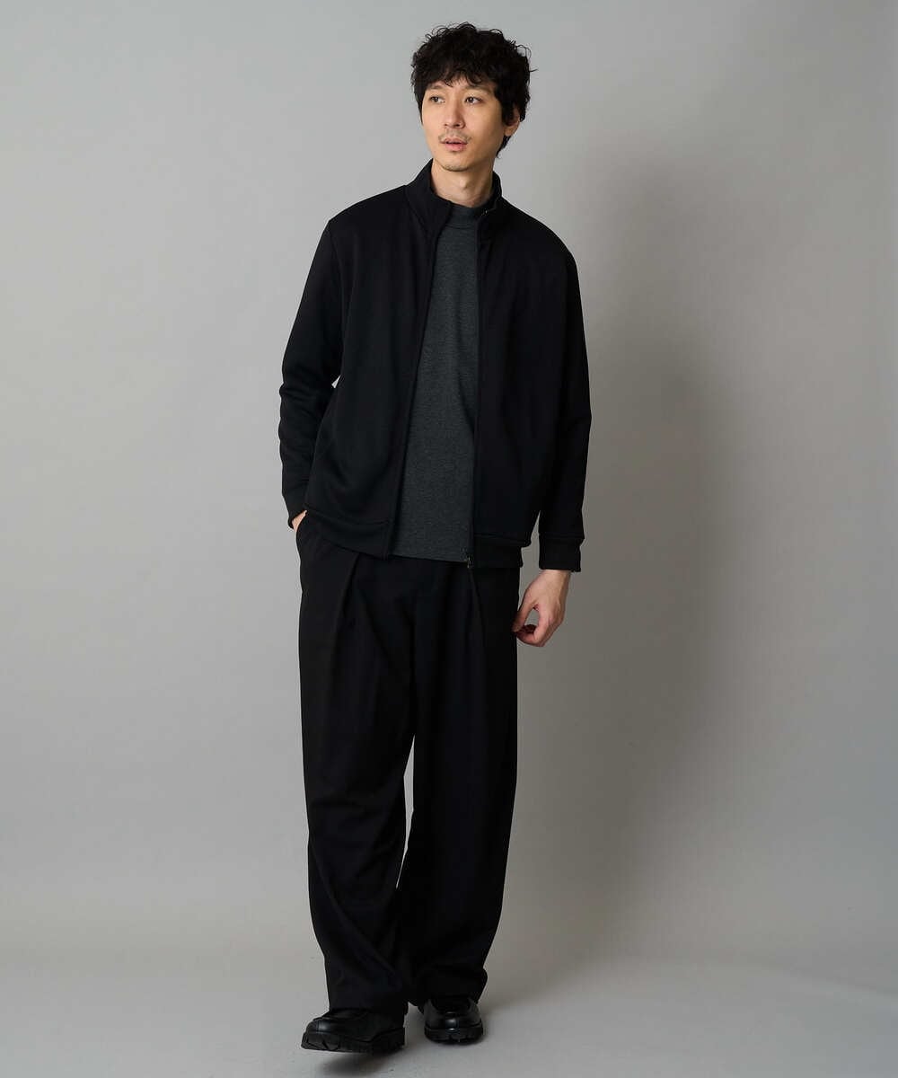 KHCLA14059 a.v.v MEN(アー・ヴェ・ヴェ) 【イージーケア/毛玉になりにくい】アゼダブルフェイススタンドカラーカーディガン【ストレッチ/洗濯機で洗える】 ブラック