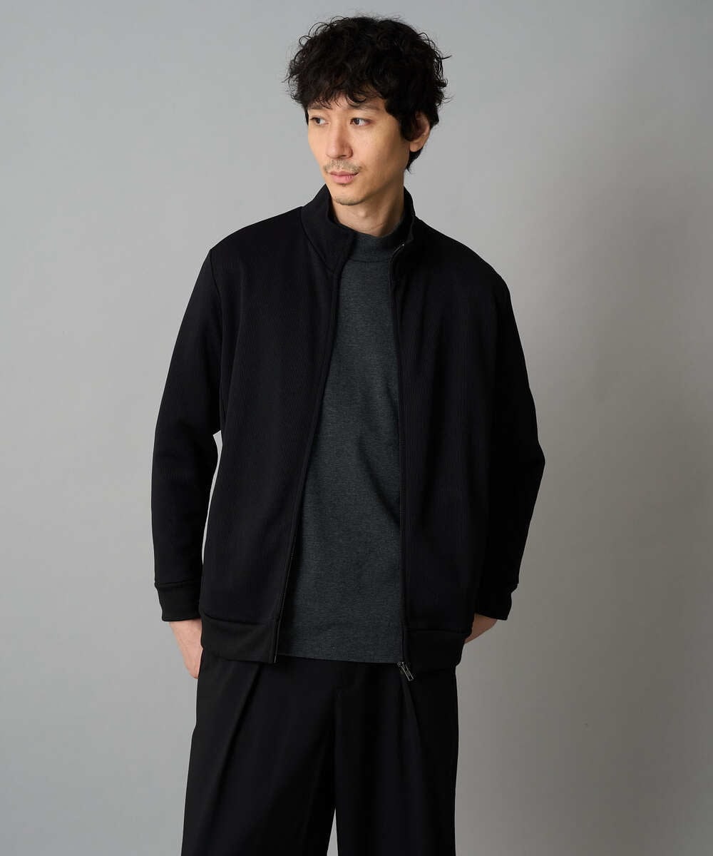 KHCLA14059 a.v.v MEN(アー・ヴェ・ヴェ) 【イージーケア/毛玉になりにくい】アゼダブルフェイススタンドカラーカーディガン【ストレッチ/洗濯機で洗える】 ブラック