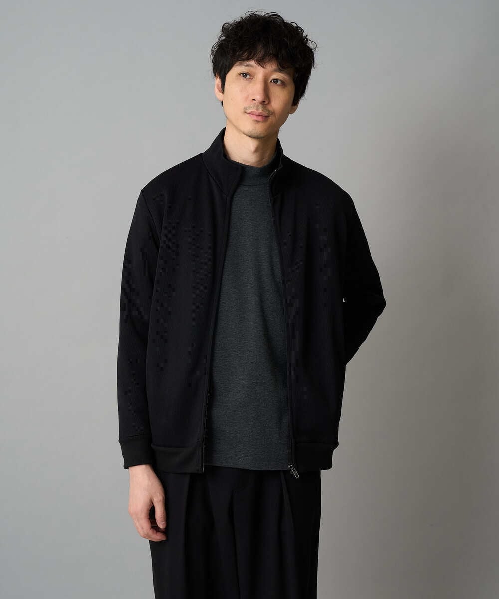 KHCLA14059 a.v.v MEN(アー・ヴェ・ヴェ) 【イージーケア/毛玉になりにくい】アゼダブルフェイススタンドカラーカーディガン【ストレッチ/洗濯機で洗える】 ブラック