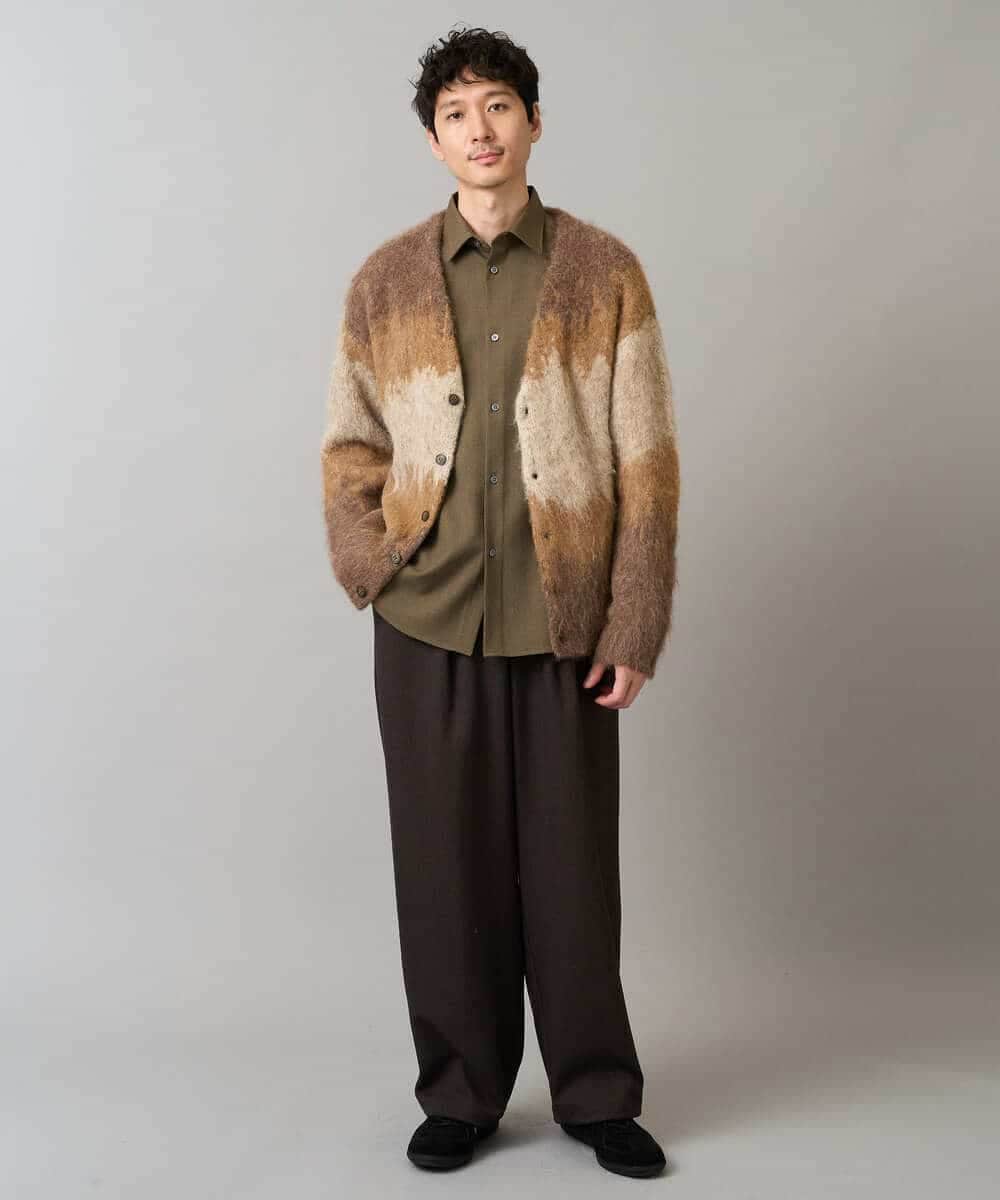 KHCLA25089 a.v.v MEN(アー・ヴェ・ヴェ) ボカシ柄起毛シャギーワイドカーディガン ダークグレー系