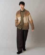 KHCLA25089 a.v.v MEN(アー・ヴェ・ヴェ) ボカシ柄起毛シャギーワイドカーディガン ダークグレー系