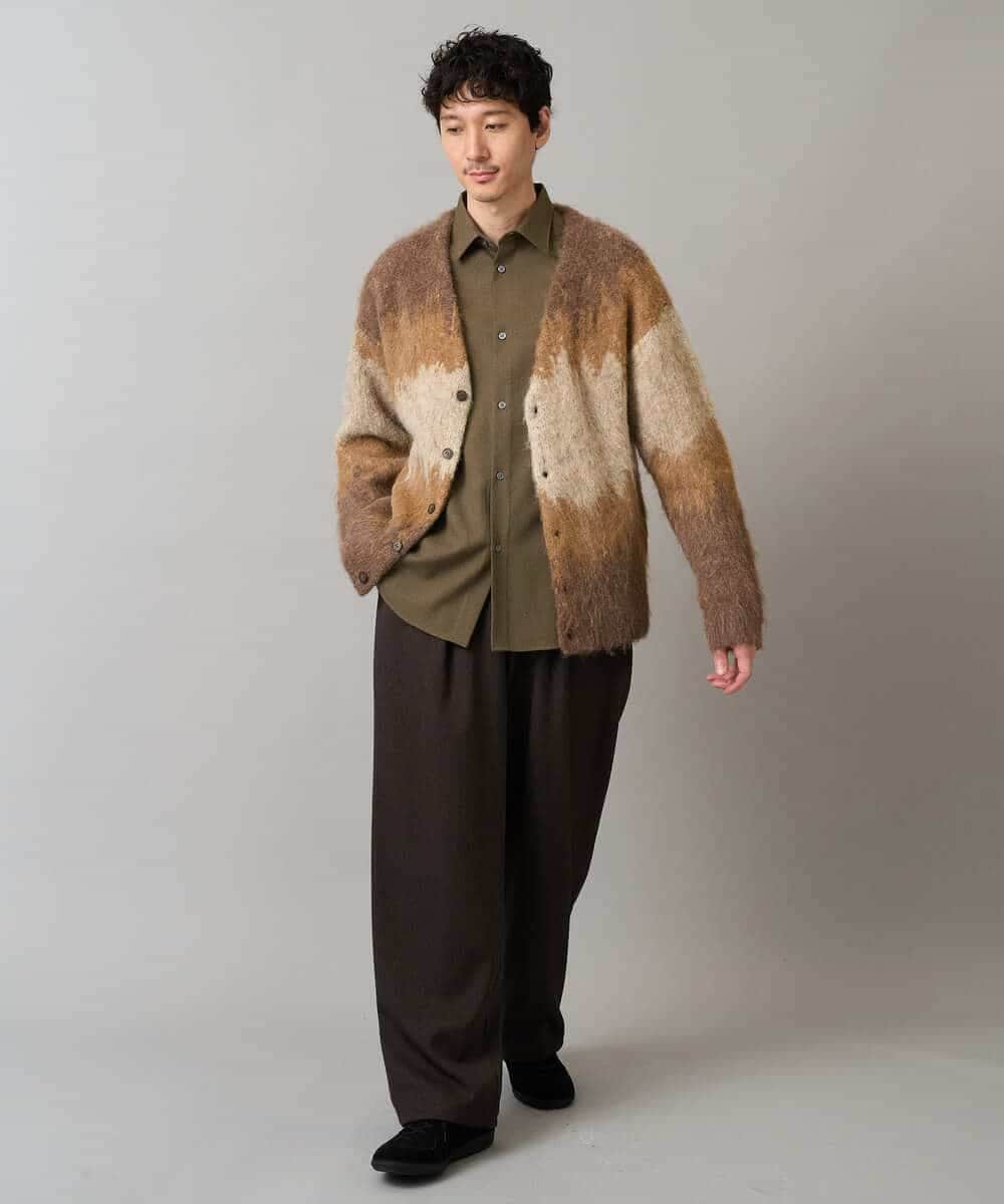KHCLA25089 a.v.v MEN(アー・ヴェ・ヴェ) ボカシ柄起毛シャギーワイドカーディガン ダークグレー系