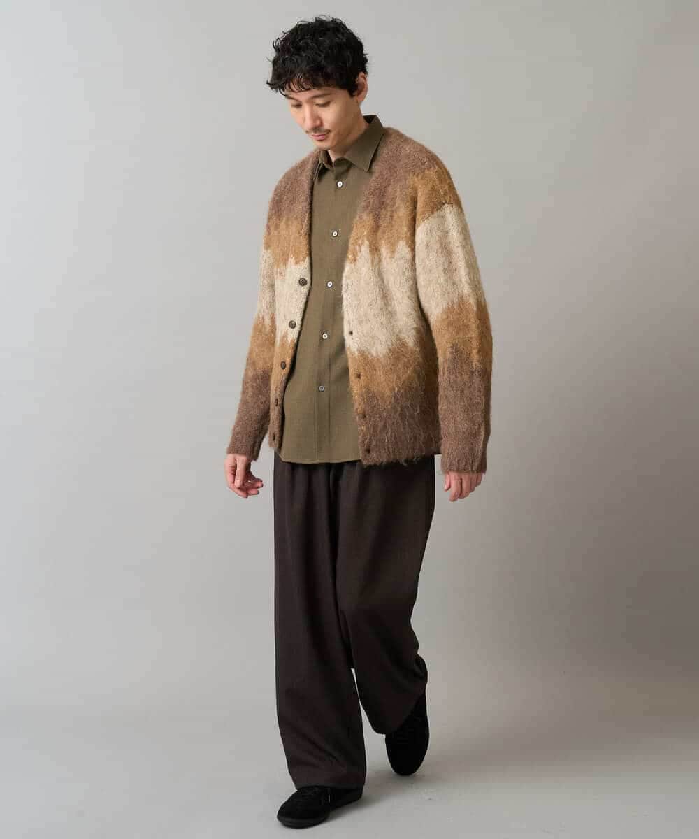 KHCLA25089 a.v.v MEN(アー・ヴェ・ヴェ) ボカシ柄起毛シャギーワイドカーディガン ダークグレー系