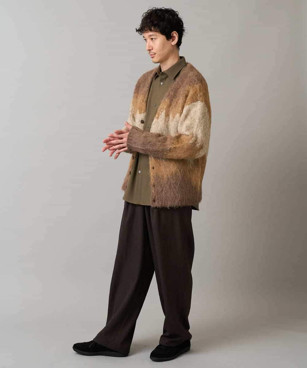 KHCLA25089 a.v.v MEN(アー・ヴェ・ヴェ) ボカシ柄起毛シャギーワイドカーディガン ダークグレー系