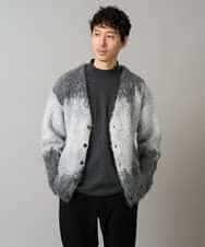 KHCLA25089 a.v.v MEN(アー・ヴェ・ヴェ) ボカシ柄起毛シャギーワイドカーディガン ダークグレー系