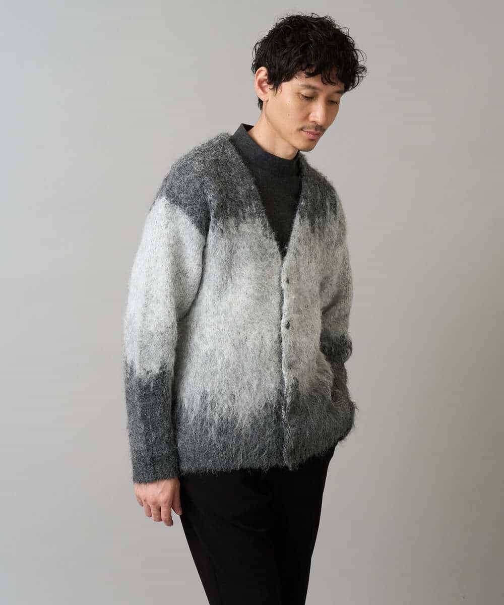 KHCLA25089 a.v.v MEN(アー・ヴェ・ヴェ) ボカシ柄起毛シャギーワイドカーディガン ダークグレー系