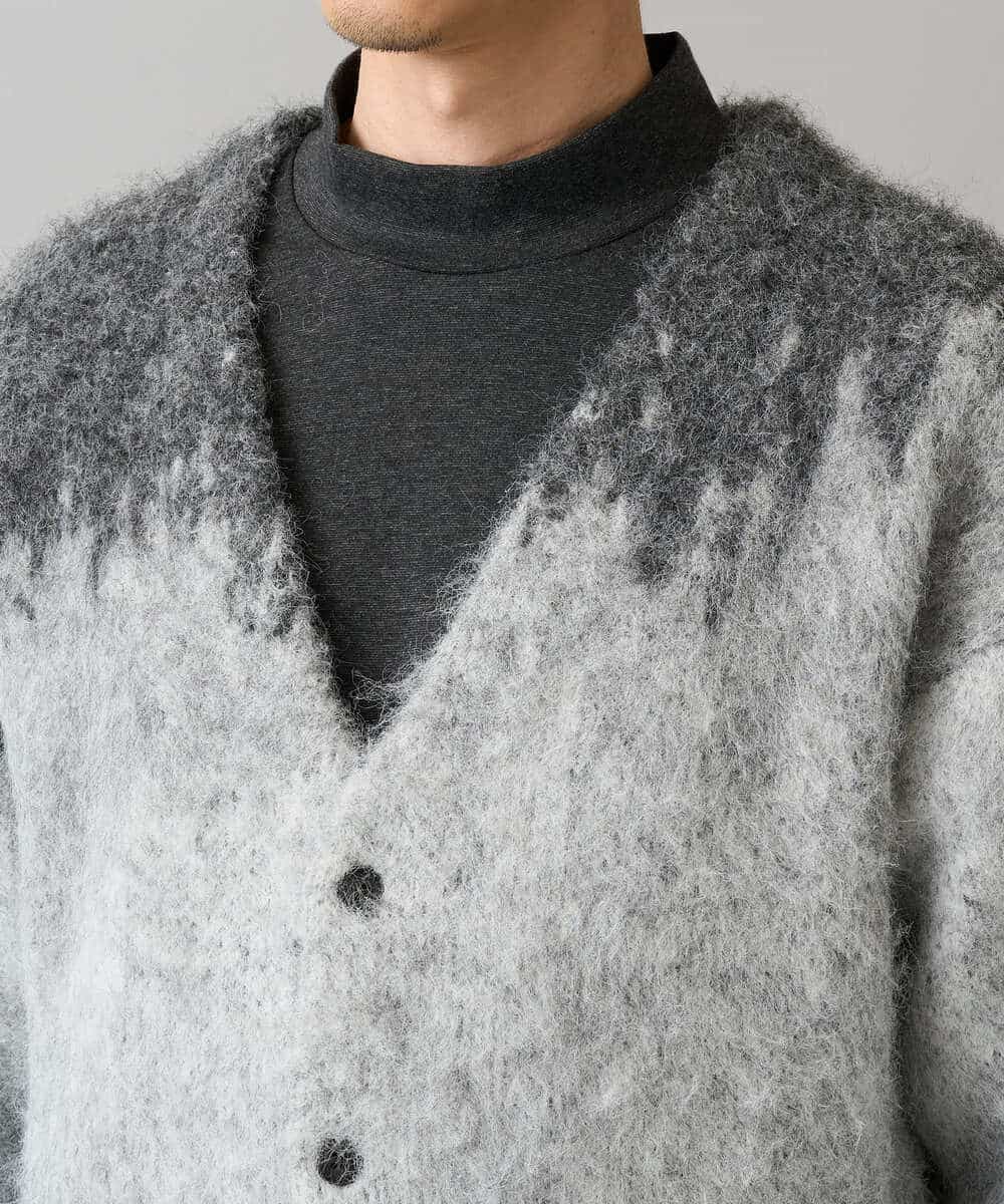 KHCLA25089 a.v.v MEN(アー・ヴェ・ヴェ) ボカシ柄起毛シャギーワイドカーディガン ダークグレー系