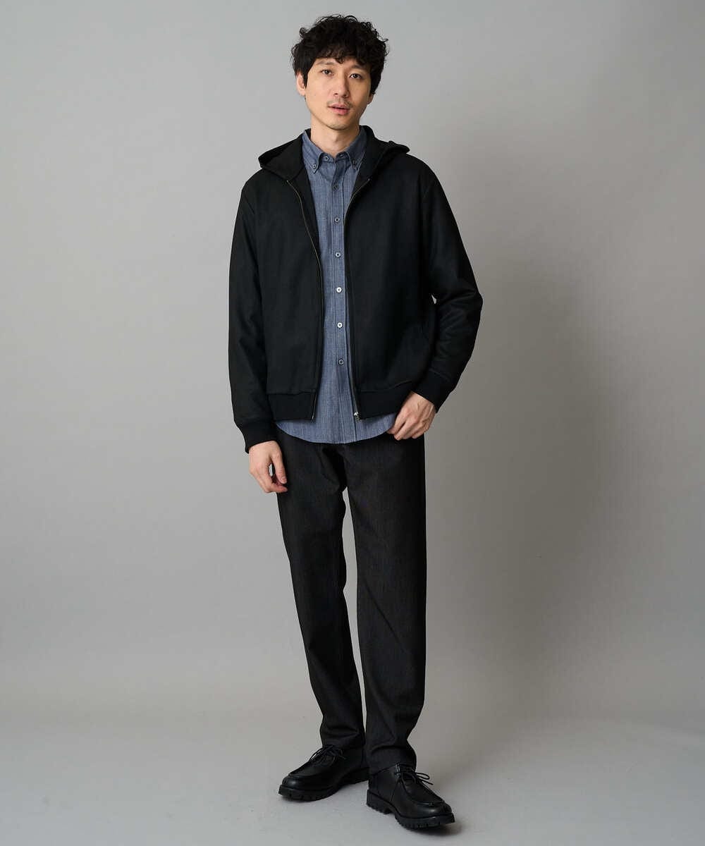 KHCLA47069 a.v.v MEN(アー・ヴェ・ヴェ) 【イージーケア/毛玉になりにくい】ツイルエンボスフェイクスエードジップパーカー【洗濯機で洗える】 ブラック