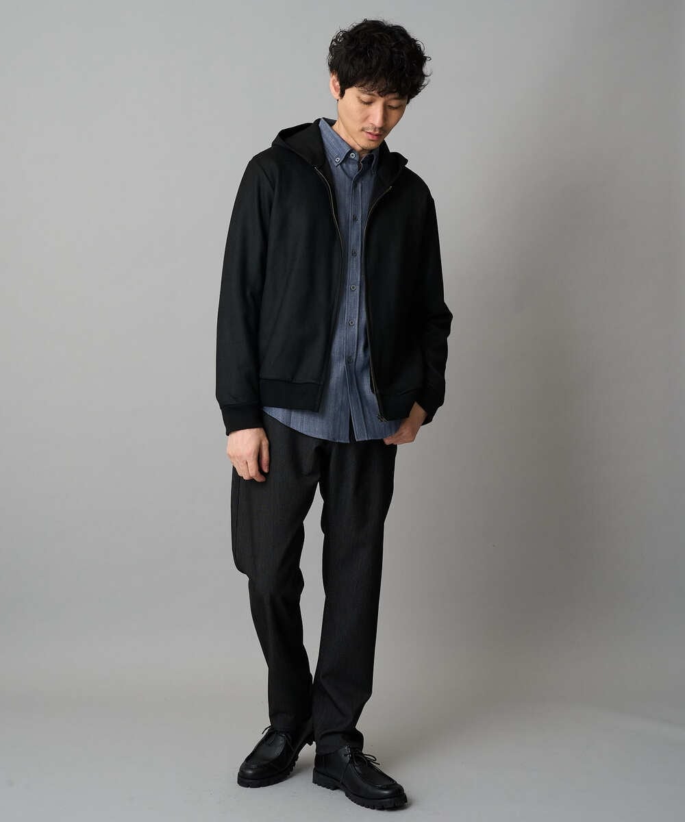 KHCLA47069 a.v.v MEN(アー・ヴェ・ヴェ) 【イージーケア/毛玉になりにくい】ツイルエンボスフェイクスエードジップパーカー【洗濯機で洗える】 ブラック