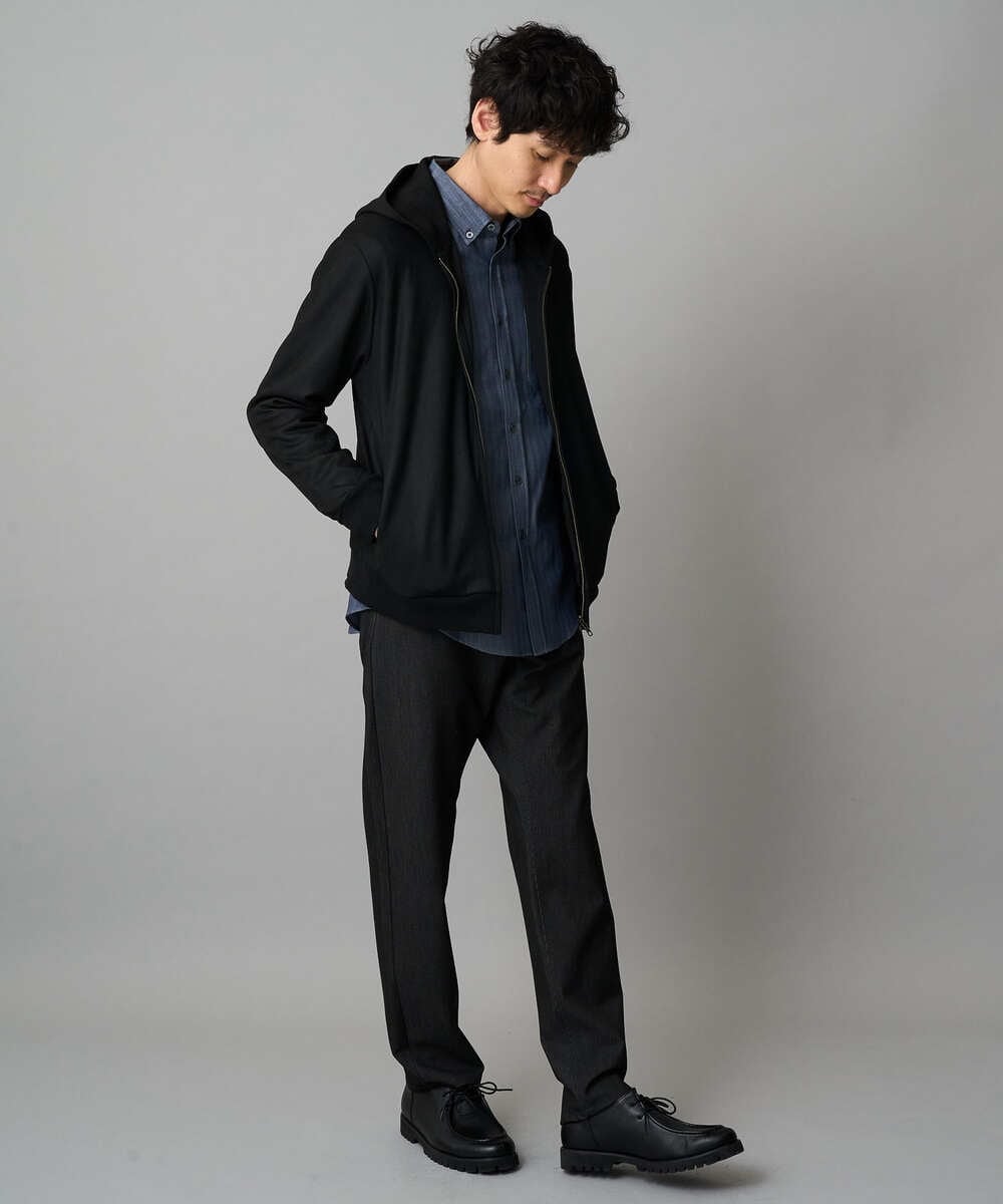 KHCLA47069 a.v.v MEN(アー・ヴェ・ヴェ) 【イージーケア/毛玉になりにくい】ツイルエンボスフェイクスエードジップパーカー【洗濯機で洗える】 ブラック