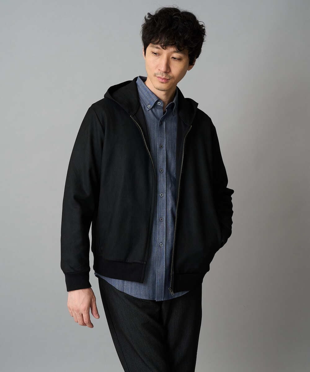 KHCLA47069 a.v.v MEN(アー・ヴェ・ヴェ) 【イージーケア/毛玉になりにくい】ツイルエンボスフェイクスエードジップパーカー【洗濯機で洗える】 ブラック