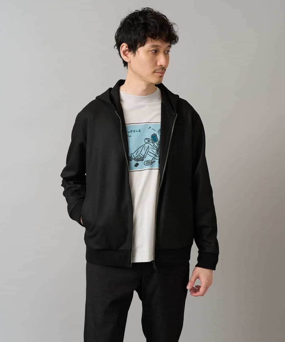 KHCLA47069 a.v.v MEN(アー・ヴェ・ヴェ) 【イージーケア/毛玉になりにくい】ツイルエンボスフェイクスエードジップパーカー【洗濯機で洗える】 ブラック