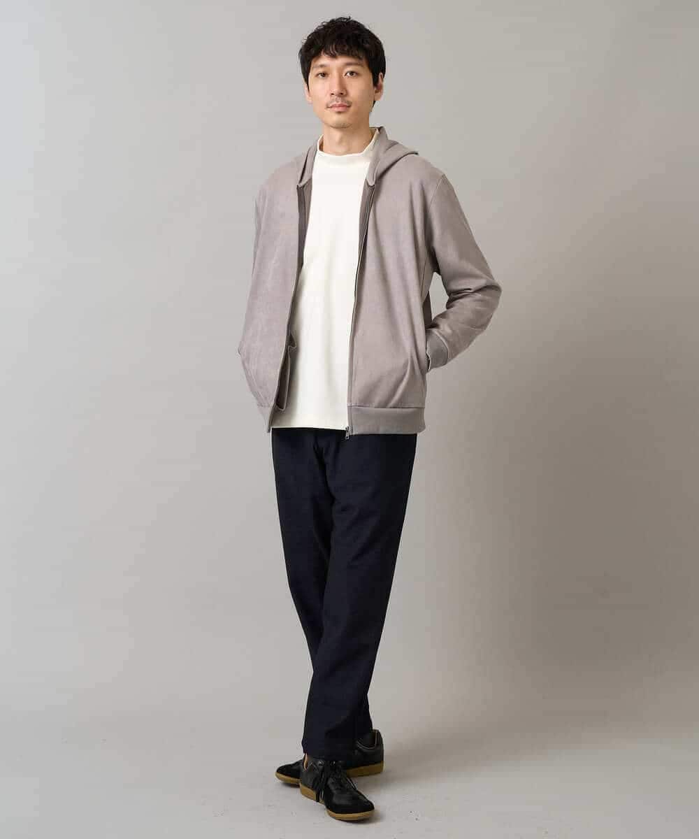 KHCLA47069 a.v.v MEN(アー・ヴェ・ヴェ) 【イージーケア/毛玉になりにくい】ツイルエンボスフェイクスエードジップパーカー【洗濯機で洗える】 ブラック