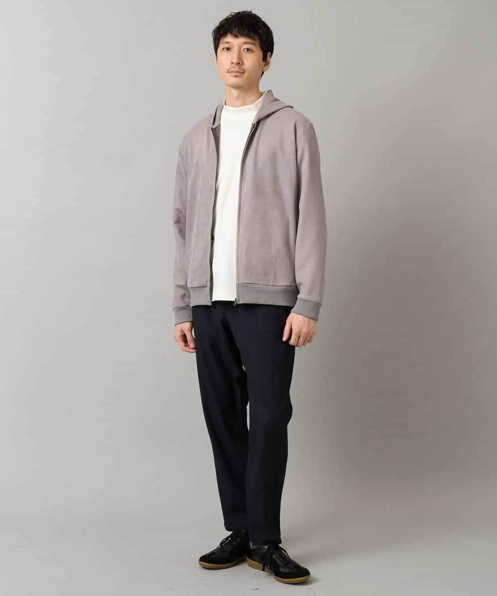 KHCLA47069 a.v.v MEN(アー・ヴェ・ヴェ) 【イージーケア/毛玉になりにくい】ツイルエンボスフェイクスエードジップパーカー【洗濯機で洗える】 ブラック