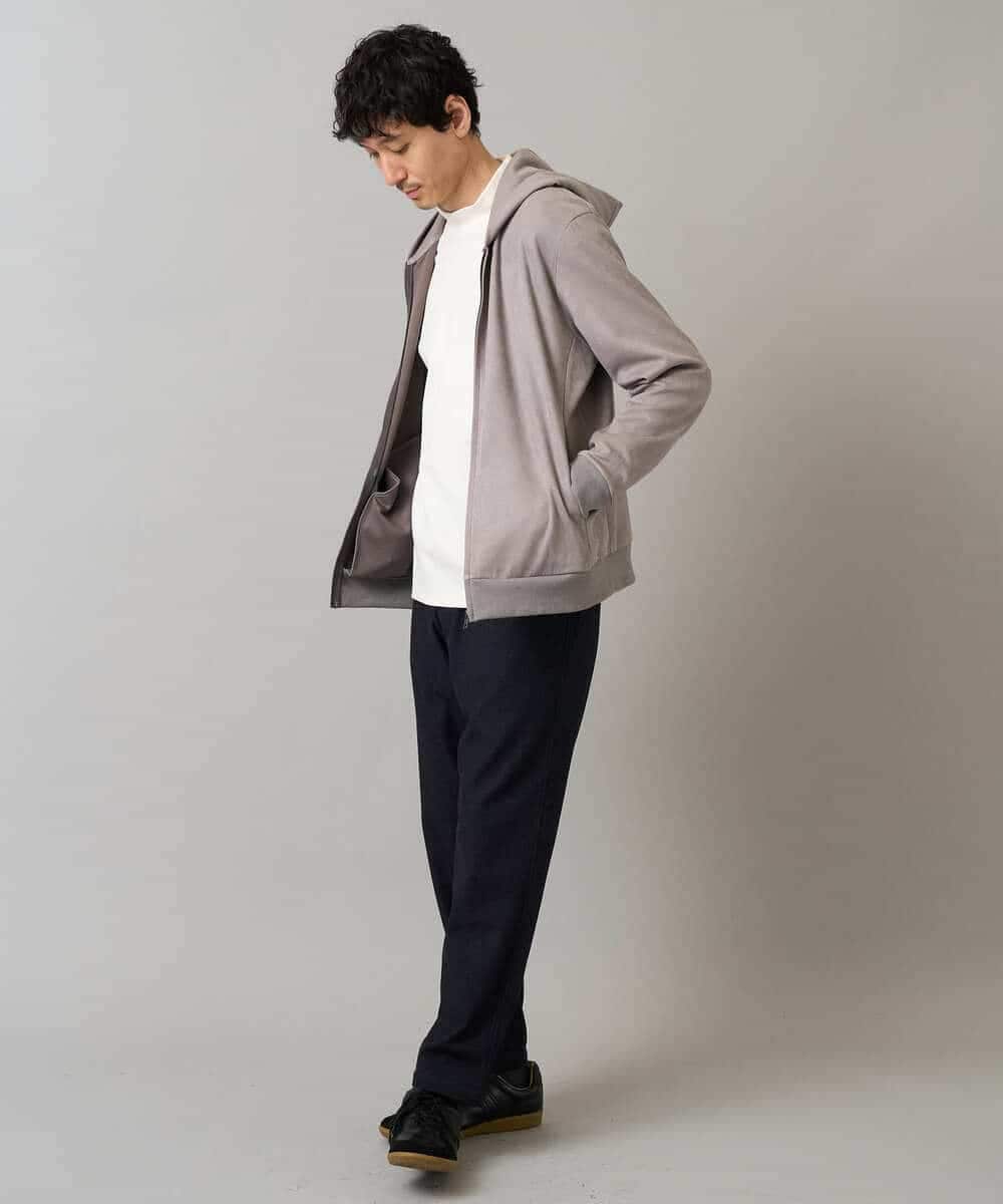 KHCLA47069 a.v.v MEN(アー・ヴェ・ヴェ) 【イージーケア/毛玉になりにくい】ツイルエンボスフェイクスエードジップパーカー【洗濯機で洗える】 ブラック