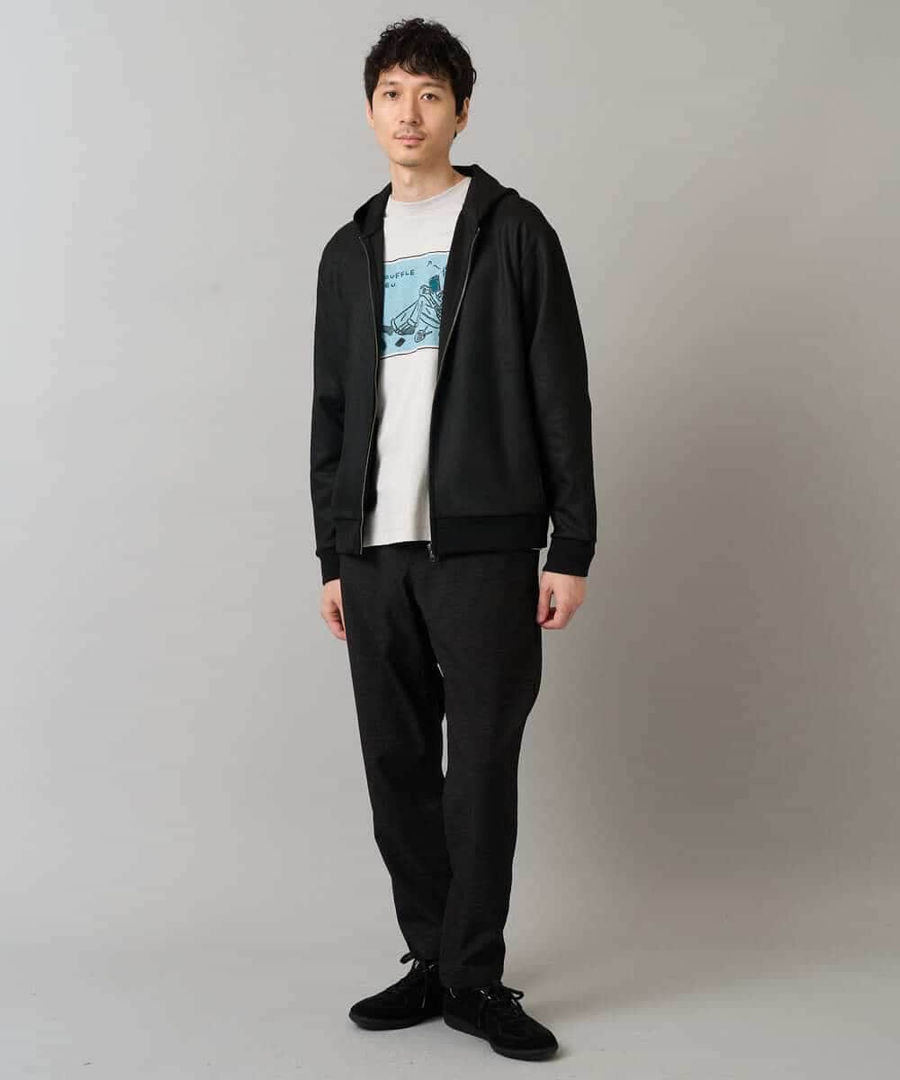 KHCLA47069 a.v.v MEN(アー・ヴェ・ヴェ) 【イージーケア/毛玉になりにくい】ツイルエンボスフェイクスエードジップパーカー【洗濯機で洗える】 ブラック