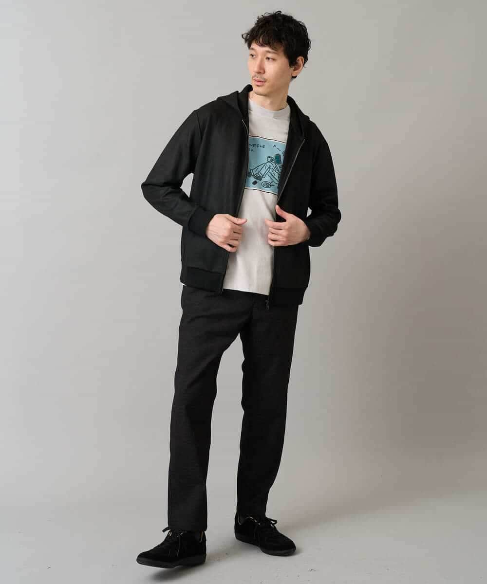 KHCLA47069 a.v.v MEN(アー・ヴェ・ヴェ) 【イージーケア/毛玉になりにくい】ツイルエンボスフェイクスエードジップパーカー【洗濯機で洗える】 ブラック