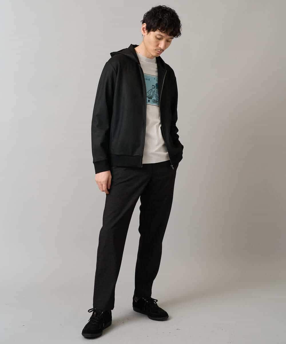 KHCLA47069 a.v.v MEN(アー・ヴェ・ヴェ) 【イージーケア/毛玉になりにくい】ツイルエンボスフェイクスエードジップパーカー【洗濯機で洗える】 ブラック