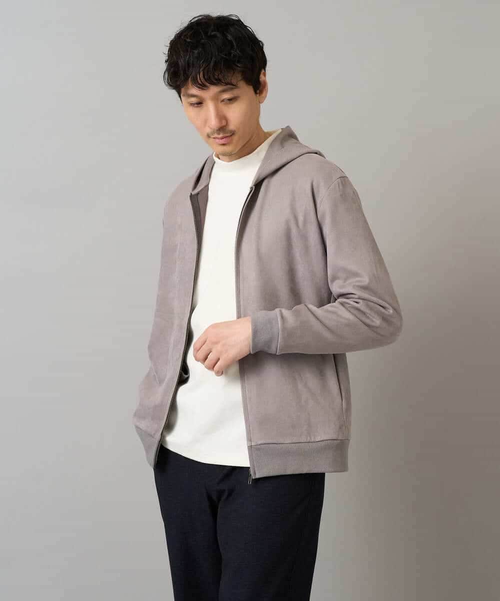 KHCLA47069 a.v.v MEN(アー・ヴェ・ヴェ) 【イージーケア/毛玉になりにくい】ツイルエンボスフェイクスエードジップパーカー【洗濯機で洗える】 ブラック