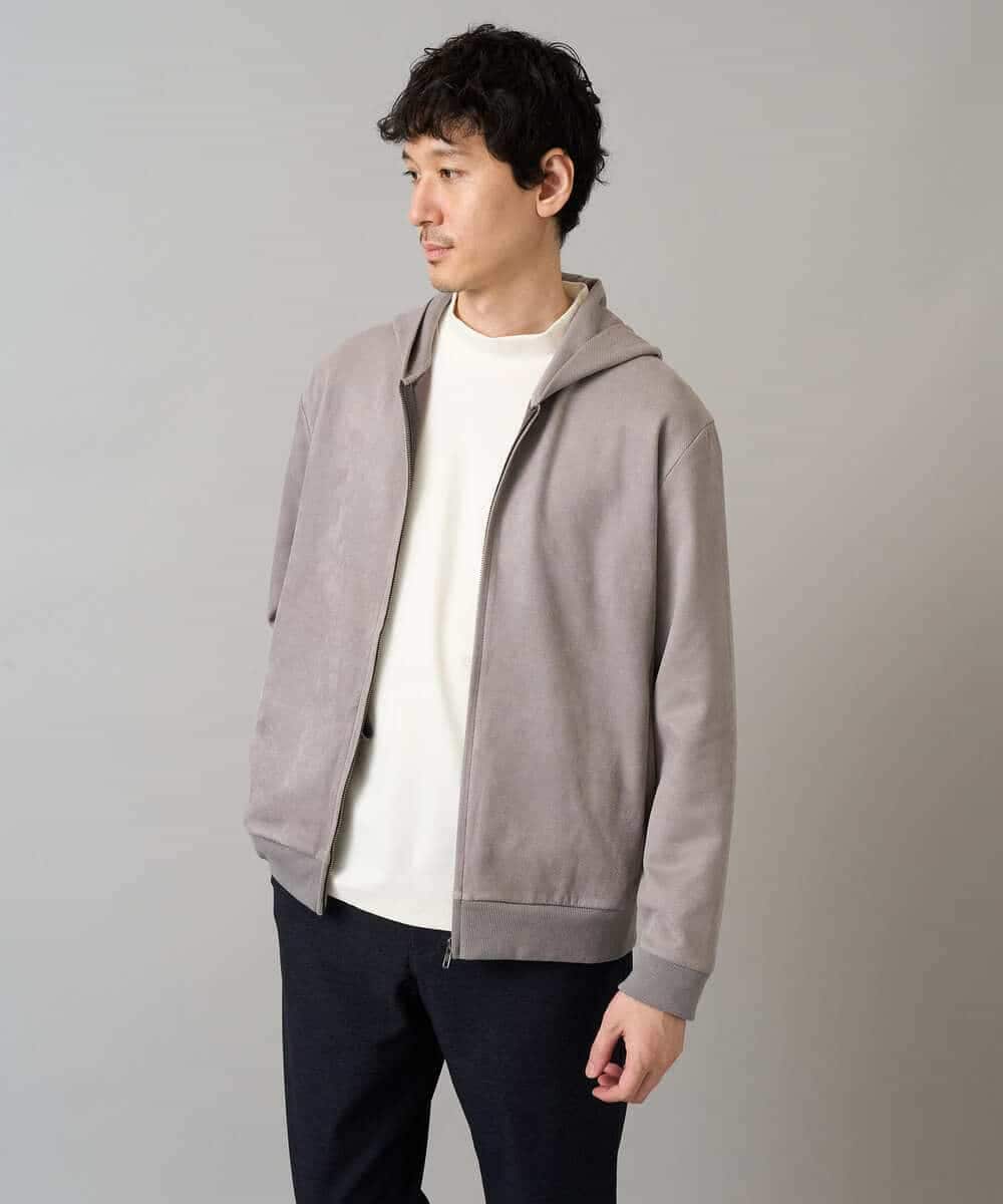 KHCLA47069 a.v.v MEN(アー・ヴェ・ヴェ) 【イージーケア/毛玉になりにくい】ツイルエンボスフェイクスエードジップパーカー【洗濯機で洗える】 ブラック