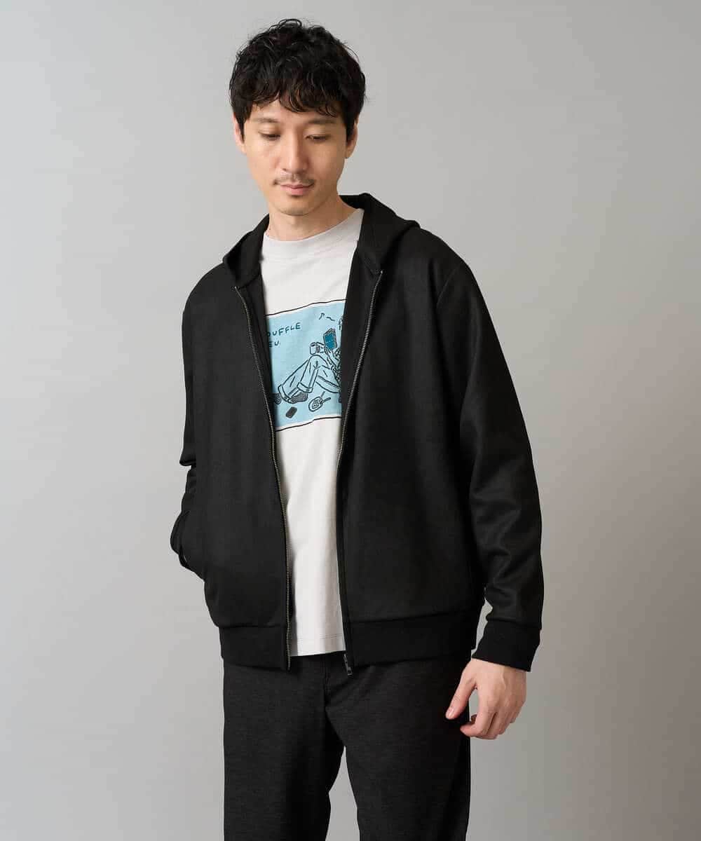 KHCLA47069 a.v.v MEN(アー・ヴェ・ヴェ) 【イージーケア/毛玉になりにくい】ツイルエンボスフェイクスエードジップパーカー【洗濯機で洗える】 ブラック