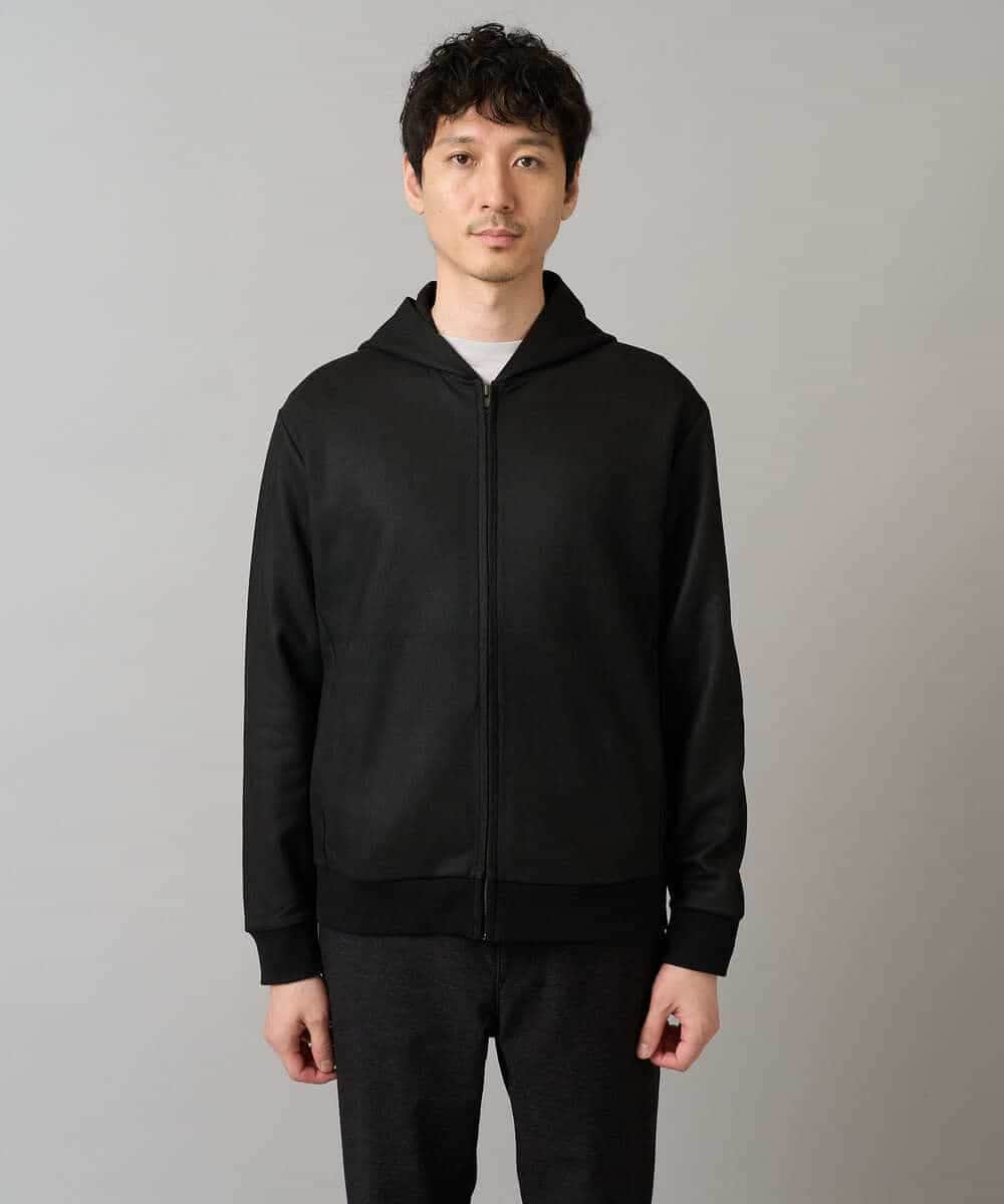 KHCLA47069 a.v.v MEN(アー・ヴェ・ヴェ) 【イージーケア/毛玉になりにくい】ツイルエンボスフェイクスエードジップパーカー【洗濯機で洗える】 ブラック