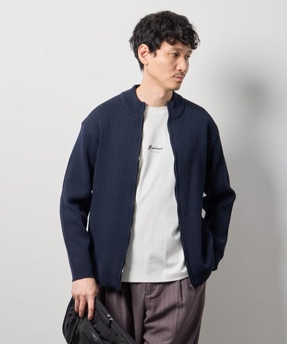 KHCLD13069 a.v.v MEN 【洗濯機で洗える】ポリエステルリブニットジップアップカーデ