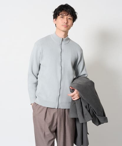 KHCLD13069 a.v.v MEN 【洗濯機で洗える】ポリエステルリブニットジップアップカーデ