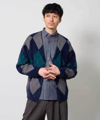 KHCLD26089 a.v.v MEN 【洗濯機で洗える】シャギーアーガイルワイドシルエットカーディガン