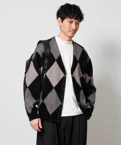 KHCLD26089 a.v.v MEN 【洗濯機で洗える】シャギーアーガイルワイドシルエットカーディガン