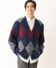 KHCLS26089 a.v.v MEN(アー・ヴェ・ヴェ) アーガイル柄シャギーワイドカーディガン ネイビー
