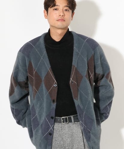 KHCLS26089 a.v.v MEN アーガイル柄シャギーワイドカーディガン