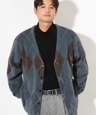 KHCLS26089 a.v.v MEN(アー・ヴェ・ヴェ) アーガイル柄シャギーワイドカーディガン ダークグレー
