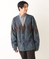KHCLS26089 a.v.v MEN(アー・ヴェ・ヴェ) アーガイル柄シャギーワイドカーディガン ダークグレー