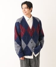 KHCLS26089 a.v.v MEN(アー・ヴェ・ヴェ) アーガイル柄シャギーワイドカーディガン ダークグレー