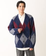 KHCLS26089 a.v.v MEN(アー・ヴェ・ヴェ) アーガイル柄シャギーワイドカーディガン ダークグレー