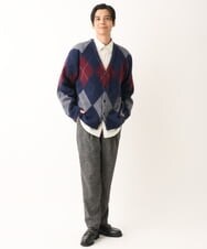 KHCLS26089 a.v.v MEN(アー・ヴェ・ヴェ) アーガイル柄シャギーワイドカーディガン ダークグレー