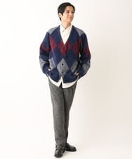 KHCLS26089 a.v.v MEN(アー・ヴェ・ヴェ) アーガイル柄シャギーワイドカーディガン ダークグレー