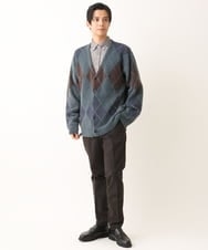 KHCLS26089 a.v.v MEN(アー・ヴェ・ヴェ) アーガイル柄シャギーワイドカーディガン ダークグレー