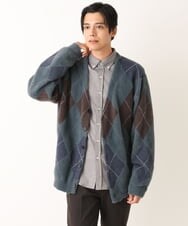 KHCLS26089 a.v.v MEN(アー・ヴェ・ヴェ) アーガイル柄シャギーワイドカーディガン ダークグレー