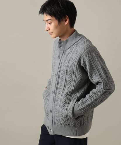 KHCLV14069 a.v.v MEN 【春先まで使える】ケーブル柄スタンドカラーカーディガン