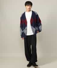 KHCLV26079 a.v.v MEN(アー・ヴェ・ヴェ) 【肌触りなめらか】アーガイル柄シャギーニットカーディガン(厚手） ネイビー×ボルドー