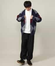 KHCLV26079 a.v.v MEN(アー・ヴェ・ヴェ) 【肌触りなめらか】アーガイル柄シャギーニットカーディガン(厚手） ネイビー×ボルドー