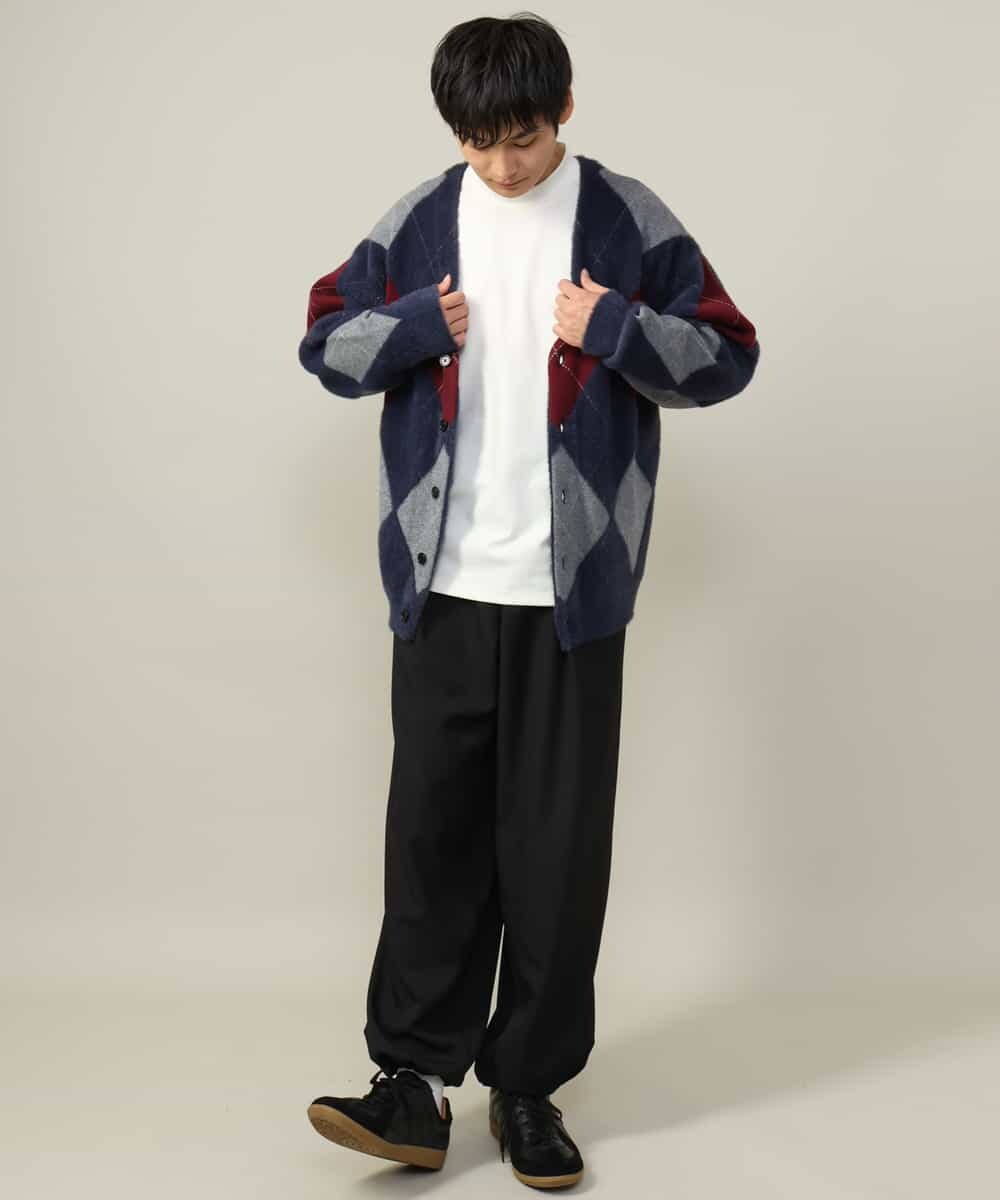 肌触りなめらか】アーガイル柄シャギーニットカーディガン(厚手