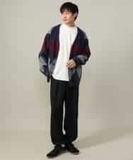 KHCLV26079 a.v.v MEN(アー・ヴェ・ヴェ) 【肌触りなめらか】アーガイル柄シャギーニットカーディガン(厚手） ネイビー×ボルドー